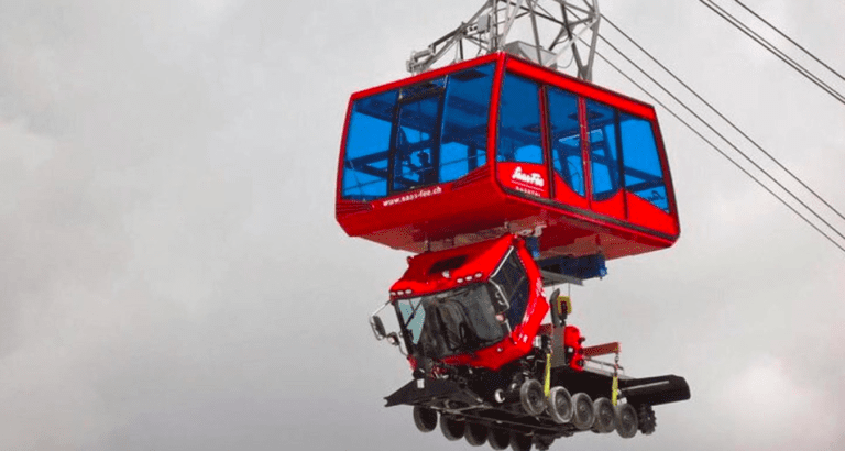 Gondel Saas-Fee vervoert Pistenbully