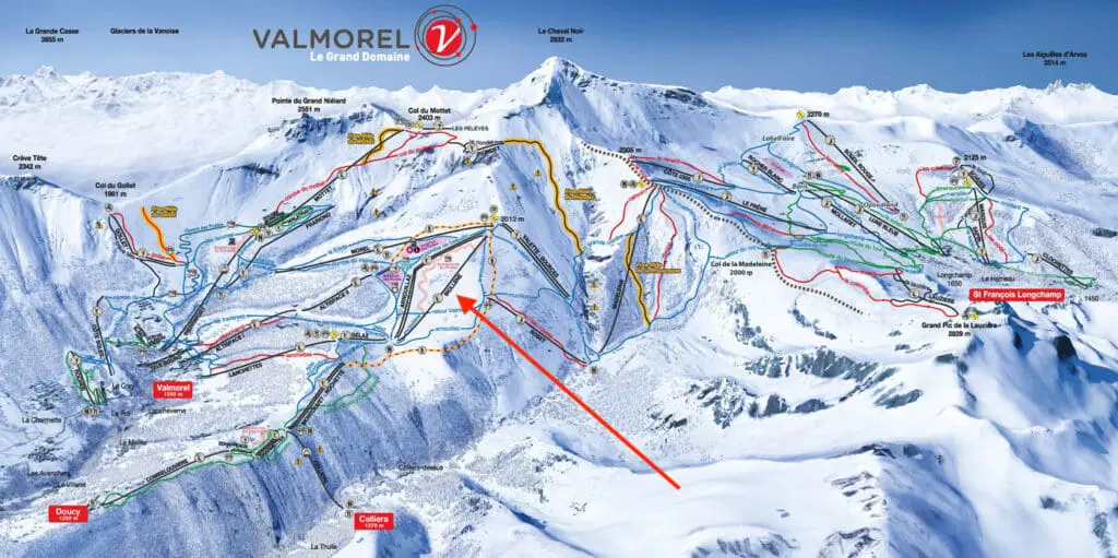Biollène stoeltjeslift Valmorel op pistekaart
