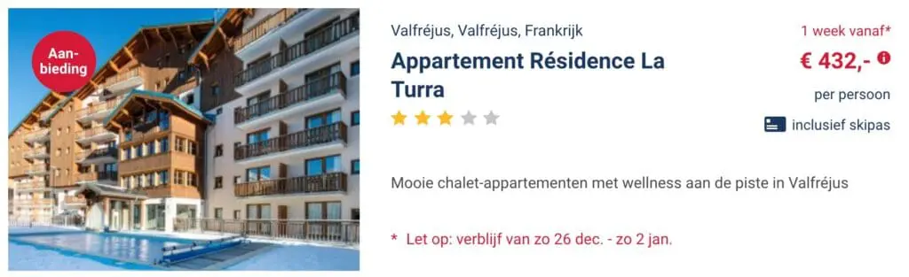 Aanbieding Appartement Residence La Turra wintersport kerstvakantie