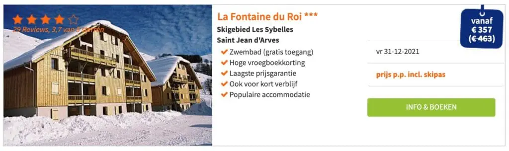 Aanbieding La Fontaine du Roi wintersport kerstvakantie