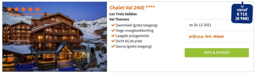aanbieding Chalet Val 24000 **** wintersport kerstvakantie