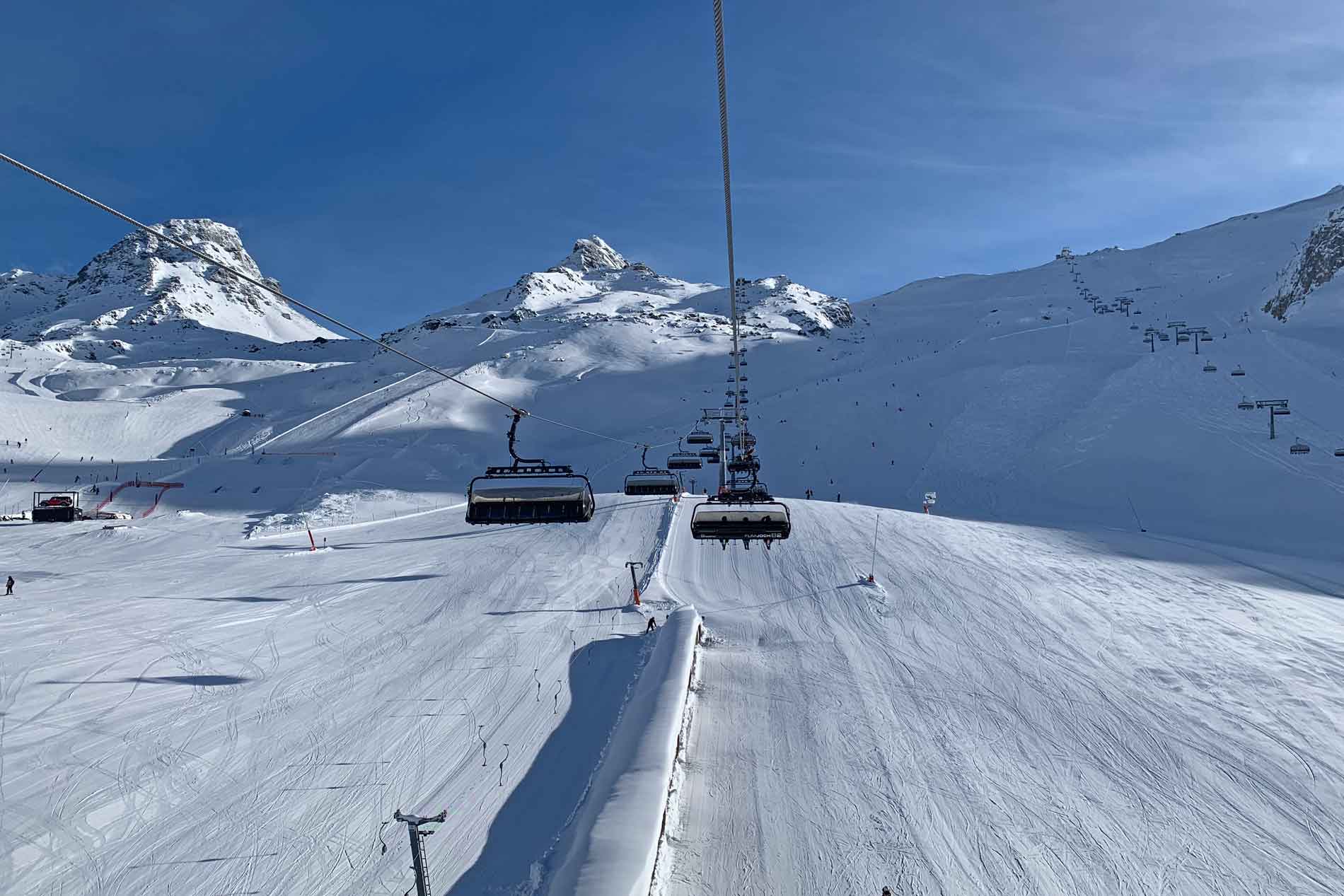 Piste en lift in skigebied Silvretta Arena Ischgl Samnaun