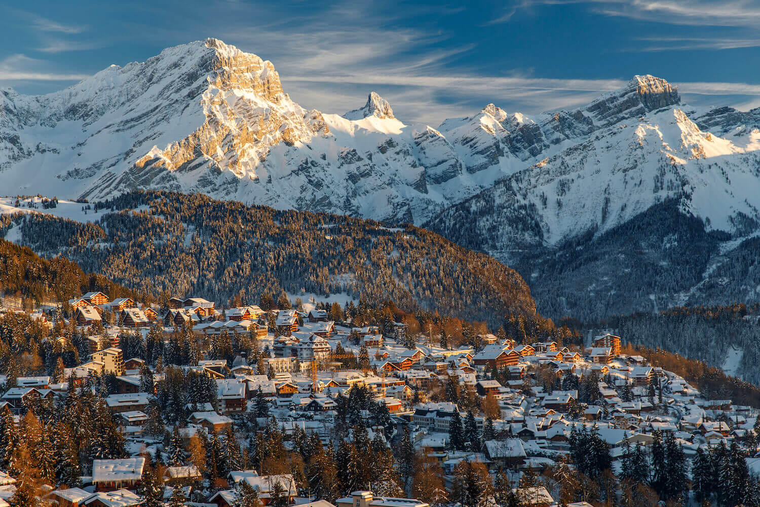 Dorpaanzicht van het dorp Villars in Zwitserland