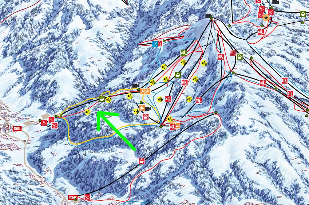 Pistekaart met nieuwe Hochsöllbahn in Söll