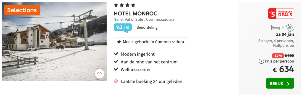 Aanbiedingen wintersport Italië Hotel Monroc