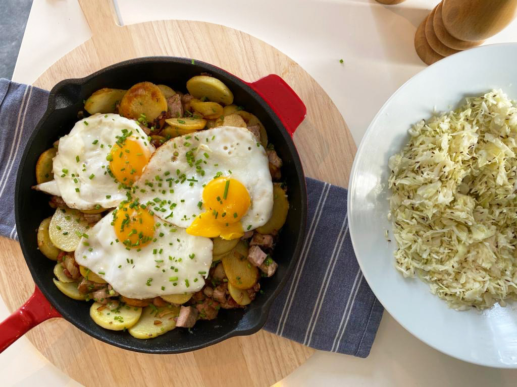 Pannetje Tiroler Gröstl met krautsalat